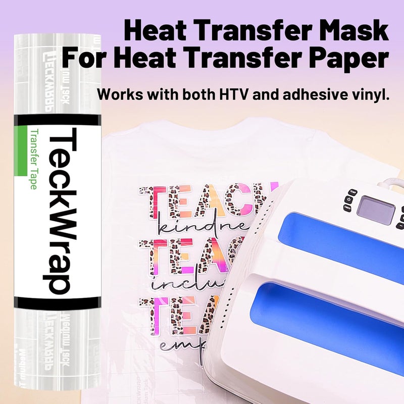 TECKWRAP Clear Transfer Tape for Vinyl -12INCH x 10 FT,White Alignment Grid for Heat Transfer Vinyl, Printable HTV, DIY Decals, Signs, Stickers, Adhesive Vinyl - Image 3